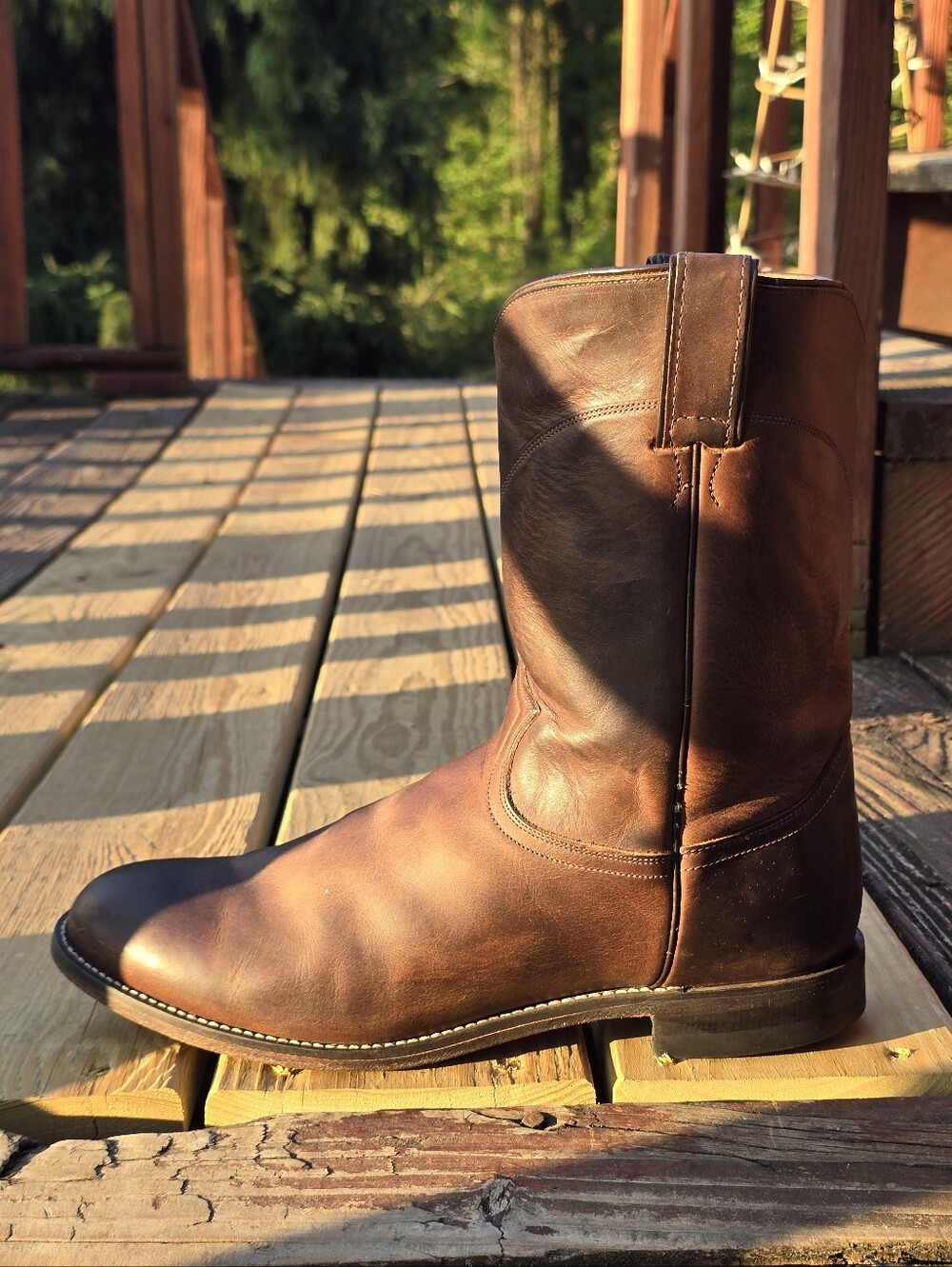 Justin, Mens Western Roper Boots, Brown Leather, Concert, Festival Sz 11 EE - Picture 5 of 12